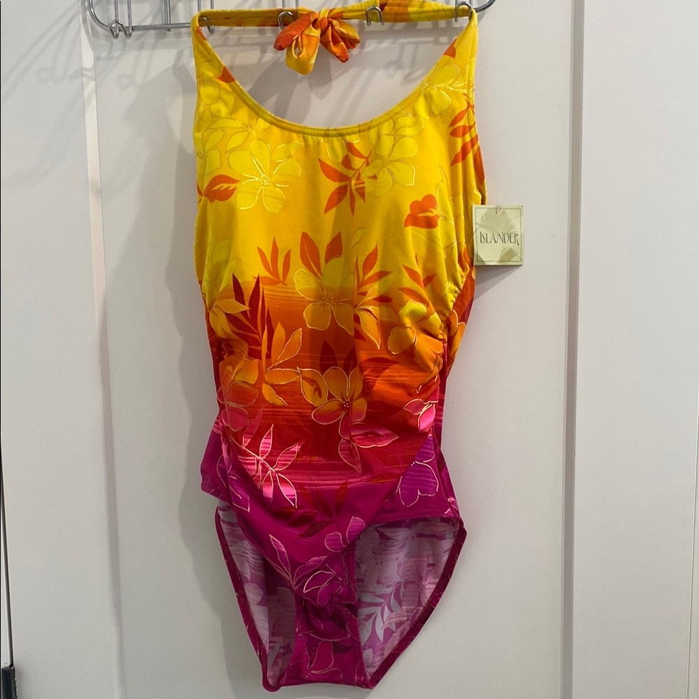 NWT Deadstock Vintage Islander Hawaiian Floral Halter One Piece Swimsuit |SZ 12